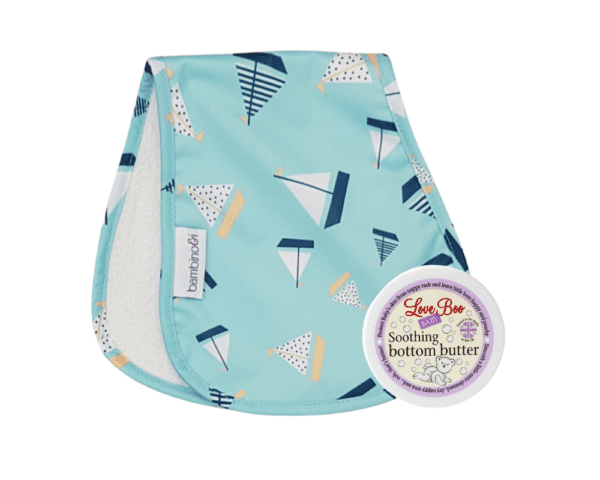 Sailing boat bumbino with Love Boo Soothing Bottom Butter to help with nappy rash and nappy-free time