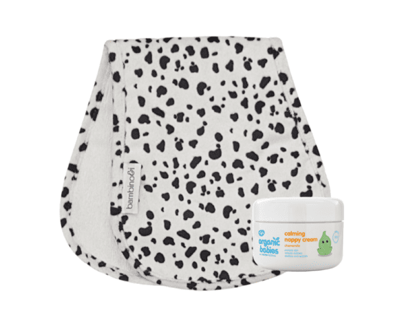 Dalmation print bumbino with the Green People's Calming Nappy Cream