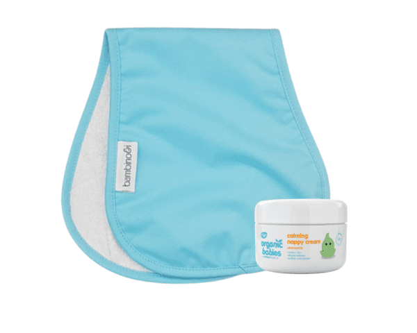 Light blue bumbino with the Green People's Calming Nappy Cream